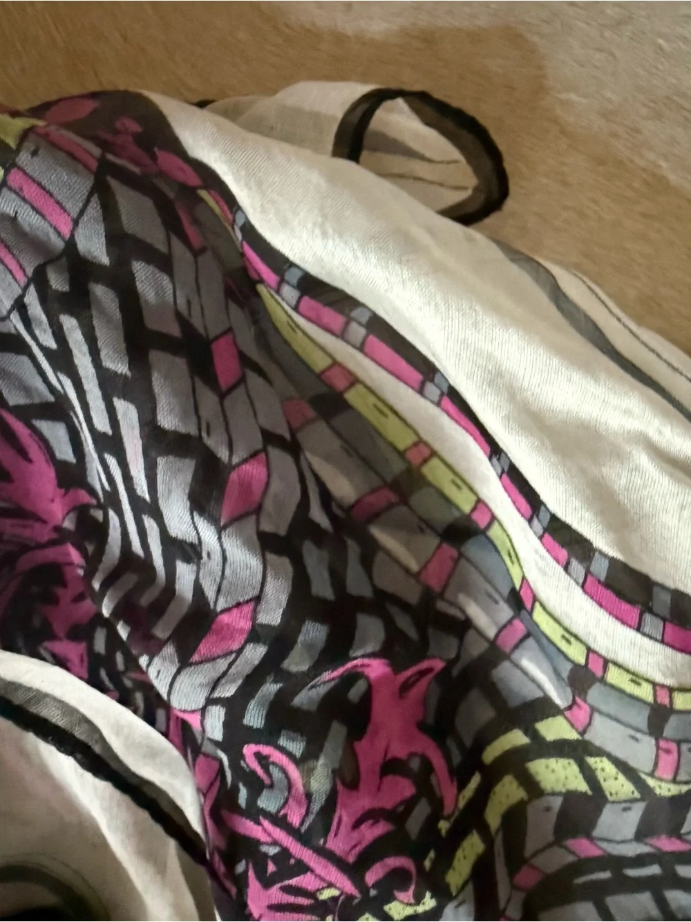 Circular Medallion in Pink, Green, Gray scarf- silk I think